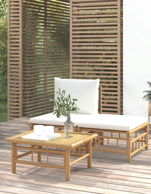 Загрузите изображение в средство просмотра галереи, Set mobilier de grădină, cu perne alb crem, 3 piese, bambus - Lando
