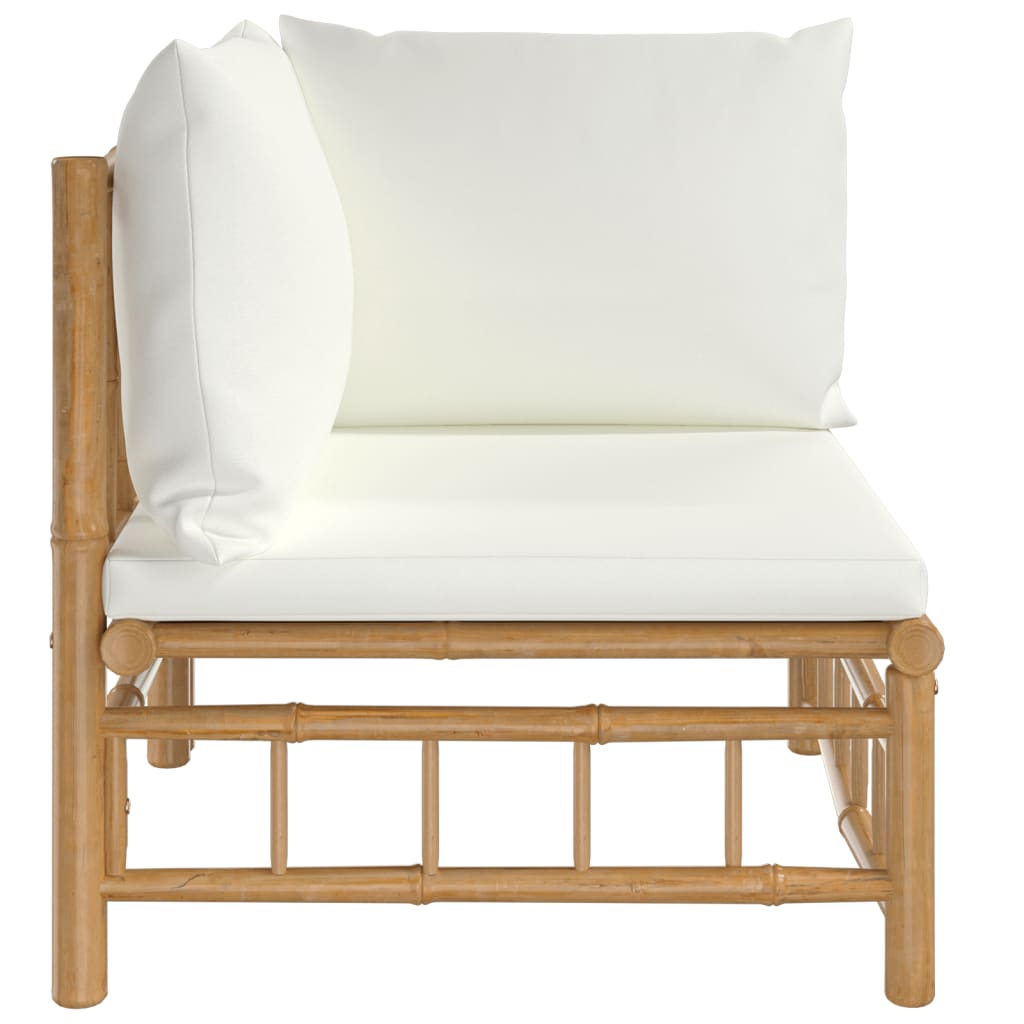 Canapea de mijloc pentru grădină cu perne, alb crem, bambus - Lando