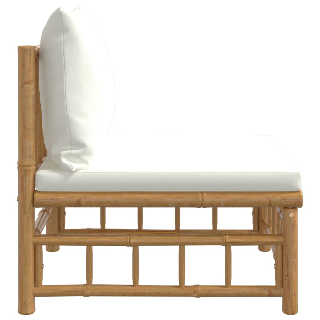 Canapea de mijloc pentru grădină cu perne, alb crem, bambus - Lando
