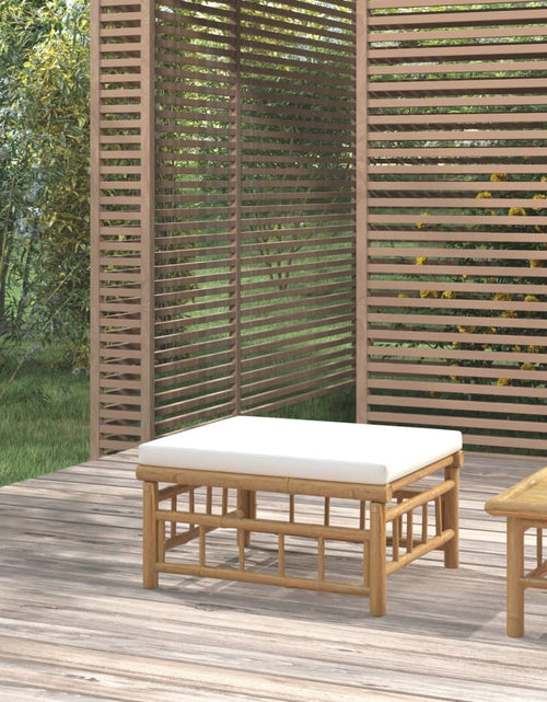 Încărcați imaginea în vizualizatorul Galerie, Taburet de grădină cu pernă alb crem, bambus - Lando
