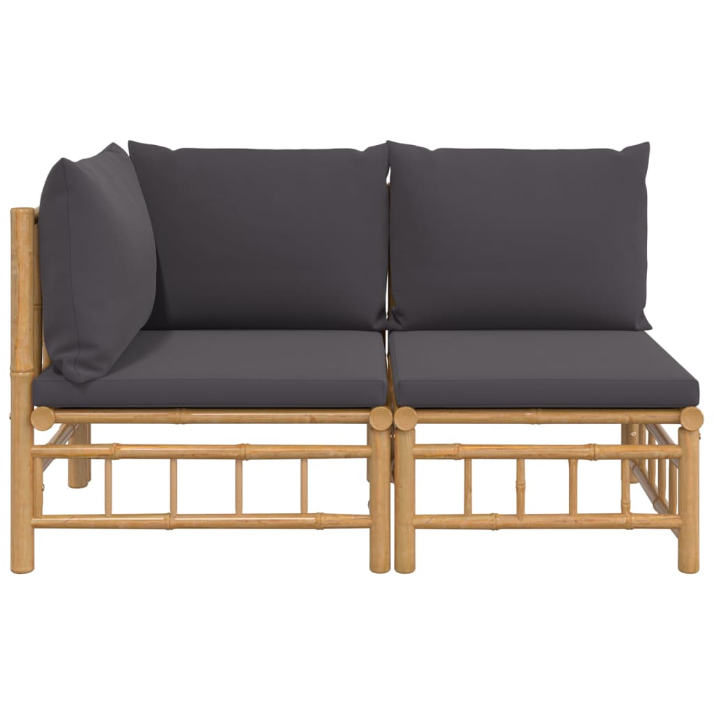 Set mobilier de grădină cu perne gri închis, 2 piese, bambus - Lando