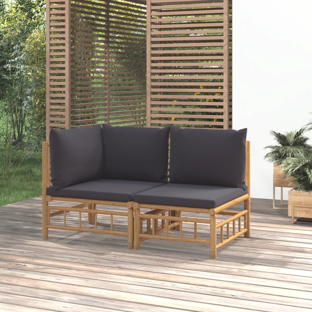 Set mobilier de grădină cu perne gri închis, 2 piese, bambus - Lando