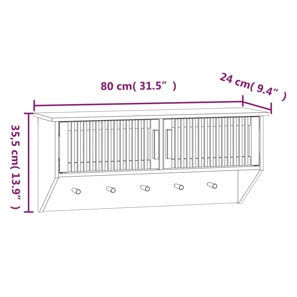 Dulap de perete cu cârlige, 80x24x35,5 cm, lemn prelucrat - Lando