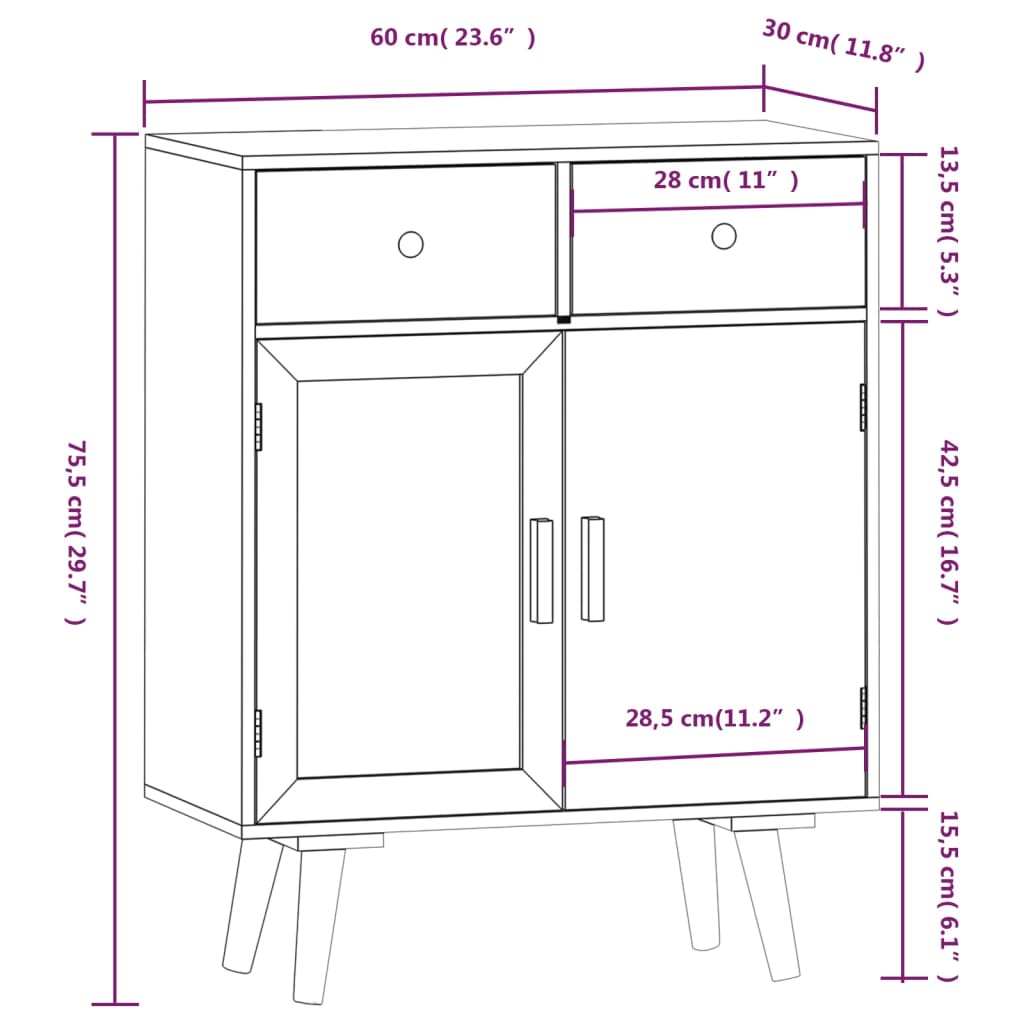 Servantă cu sertare 60x30x75,5 cm, lemn prelucrat - Lando