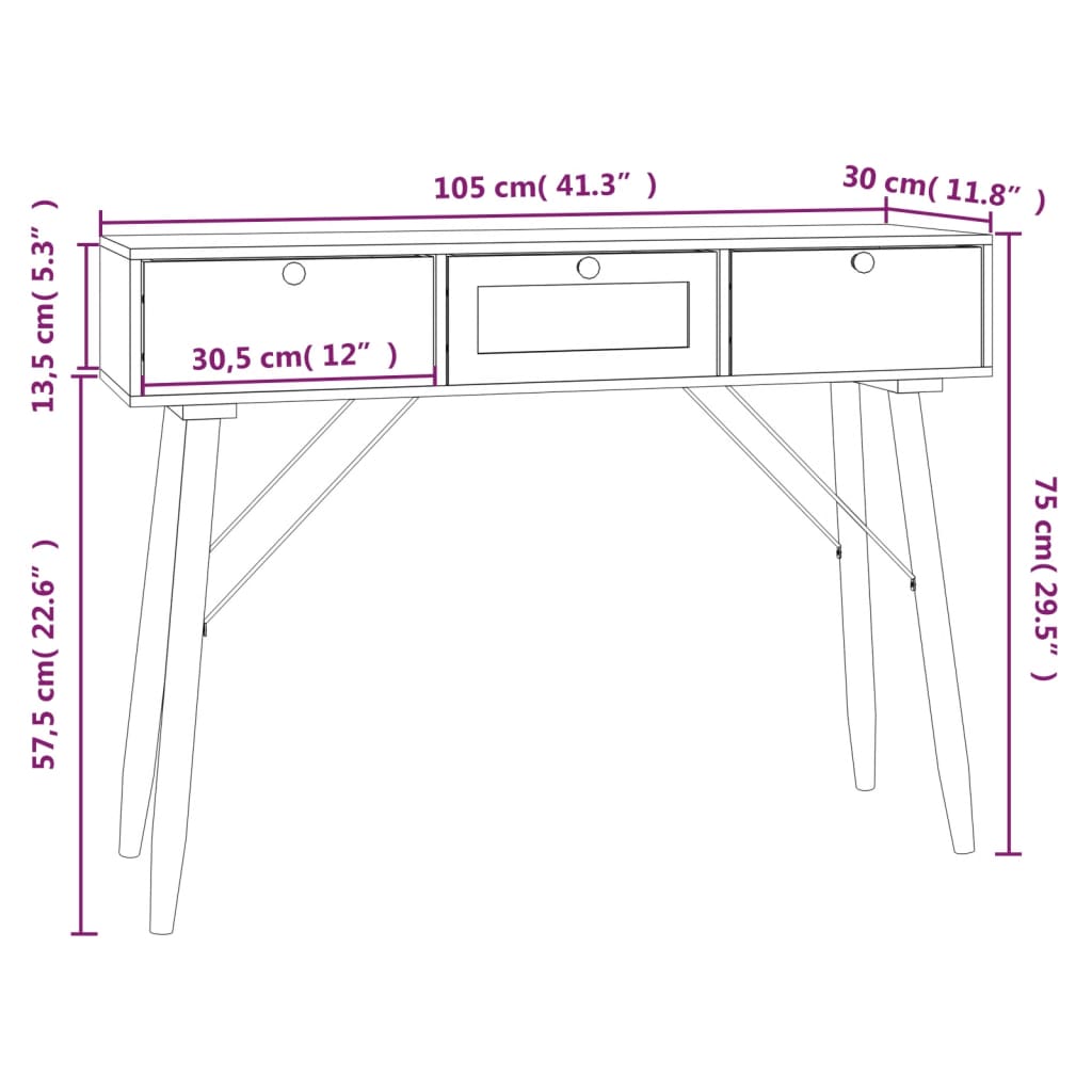 Masă consolă cu sertare, 105x30x75 cm, lemn prelucrat Lando - Lando