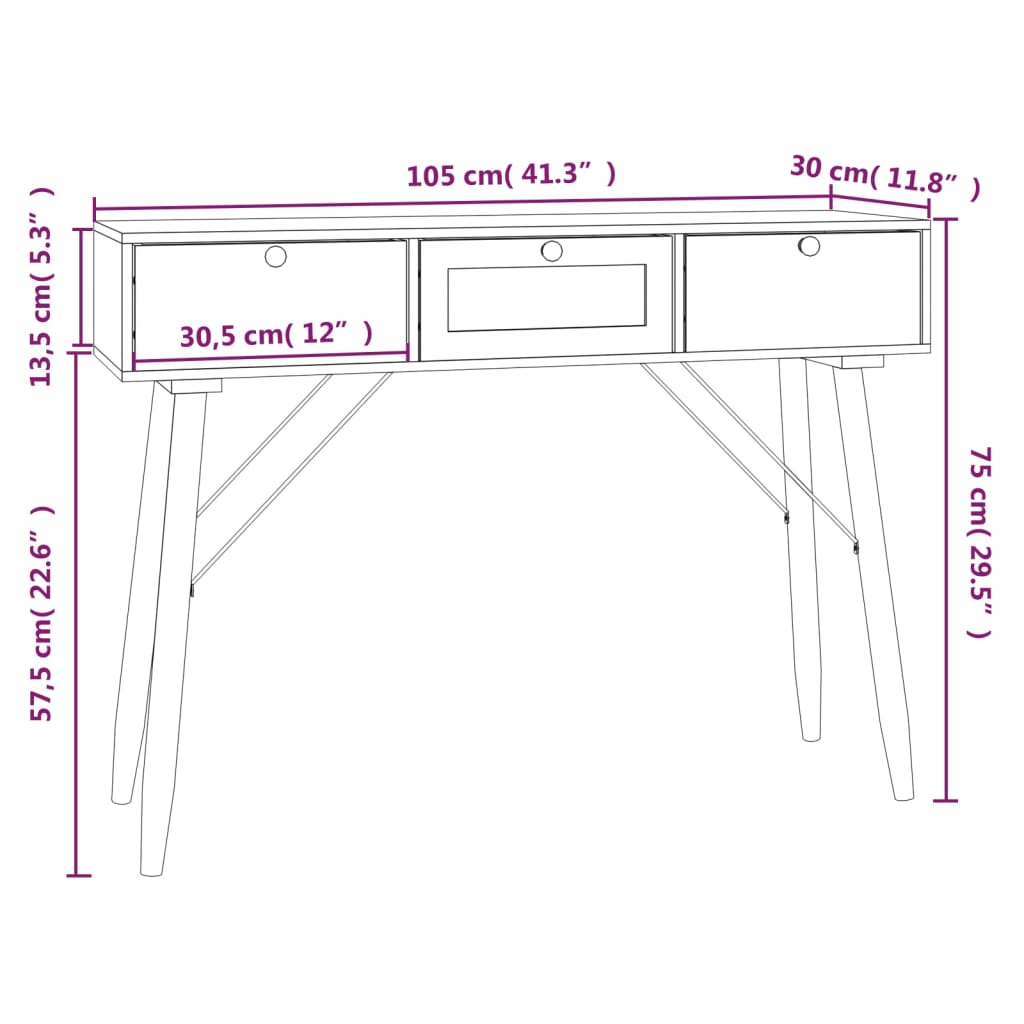 Masă consolă cu sertare, 105x30x75 cm, lemn prelucrat - Lando