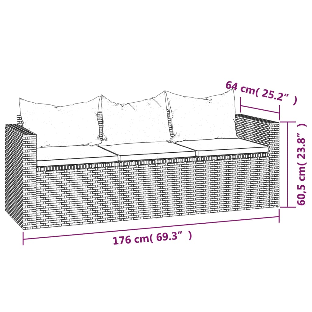 Set mobilier de grădină cu perne, 3 piese, gri, poliratan Lando - Lando