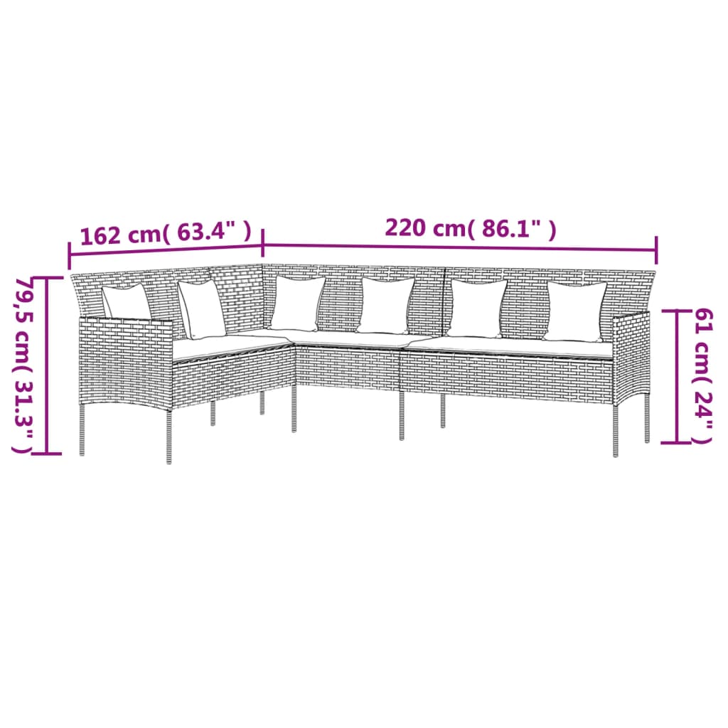 Set mobilier de grădină cu perne, 2 piese, gri, poliratan Lando - Lando