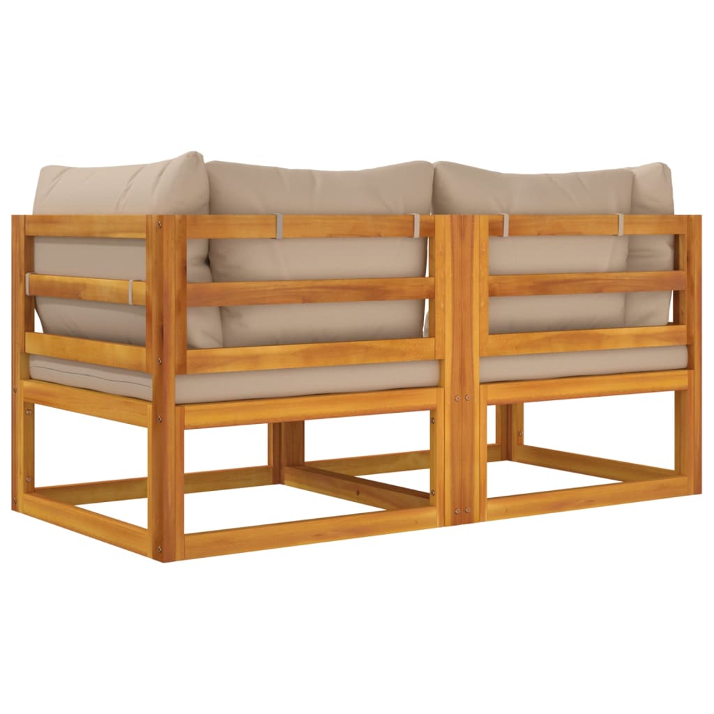 Canapele colț modulare, 2 buc, perne taupe, lemn masiv acacia - Lando