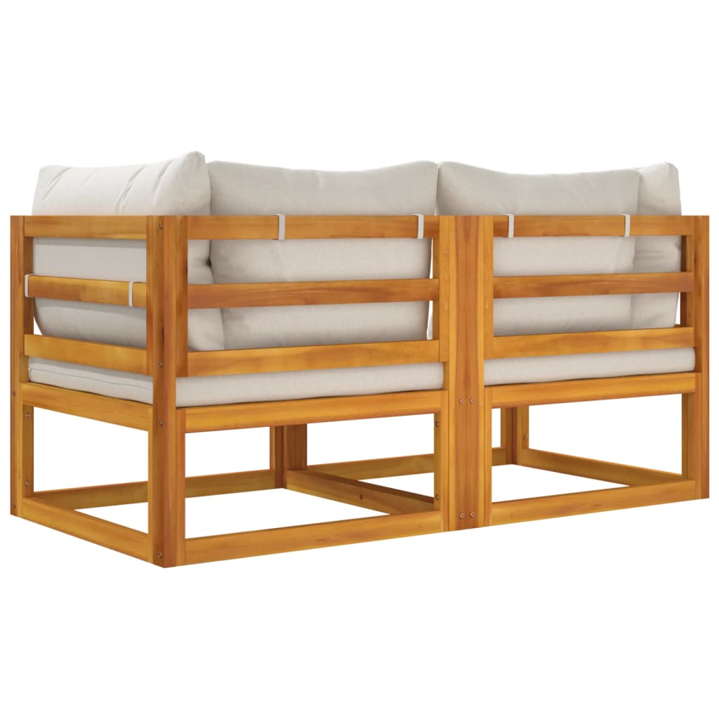 Canapele colț modulare, 2 buc, perne gri deschis, lemn acacia - Lando