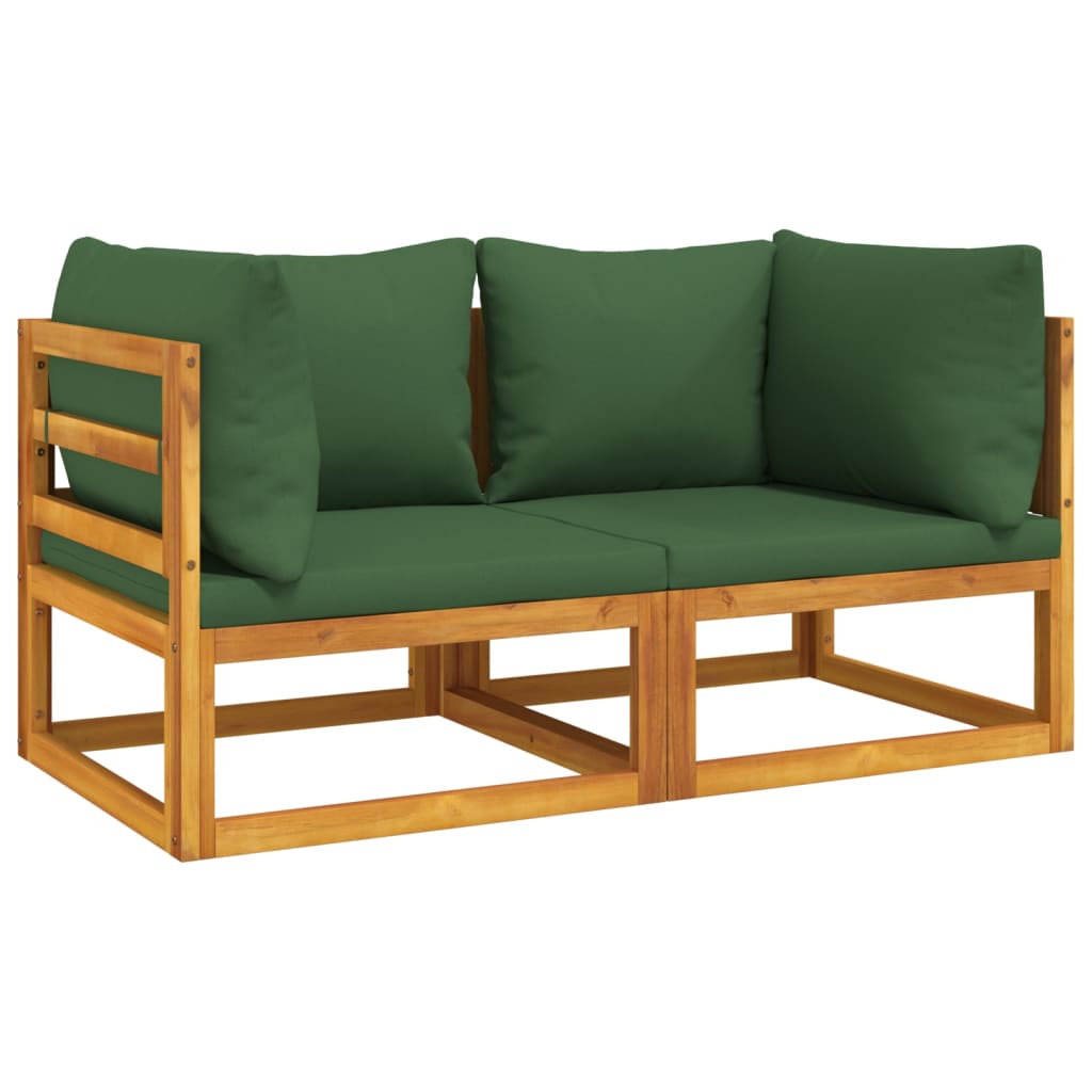 Canapele colț modulare, 2 buc, perne verzi, lemn masiv acacia - Lando