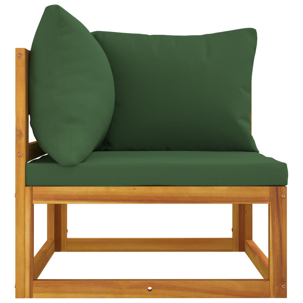 Canapea colț modulară, perne verzi, lemn masiv acacia - Lando