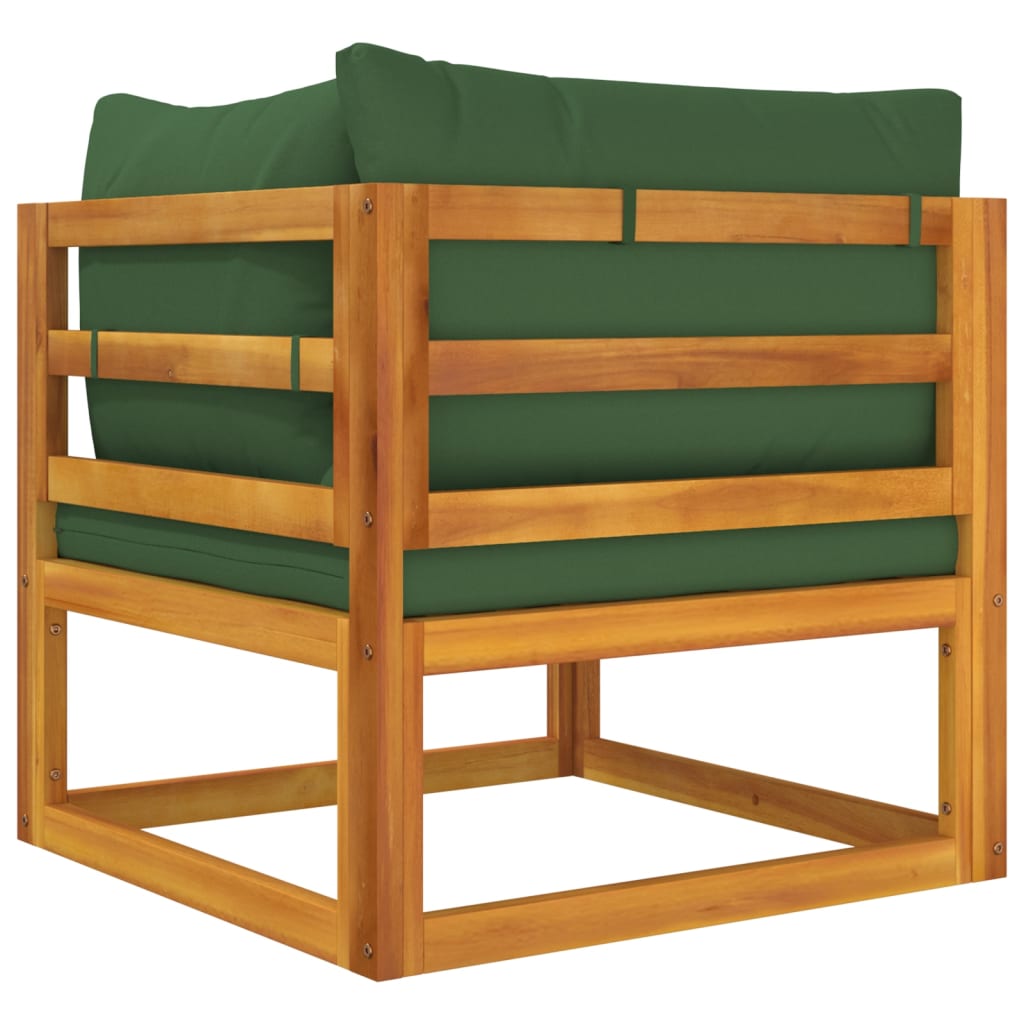Canapea colț modulară, perne verzi, lemn masiv acacia - Lando