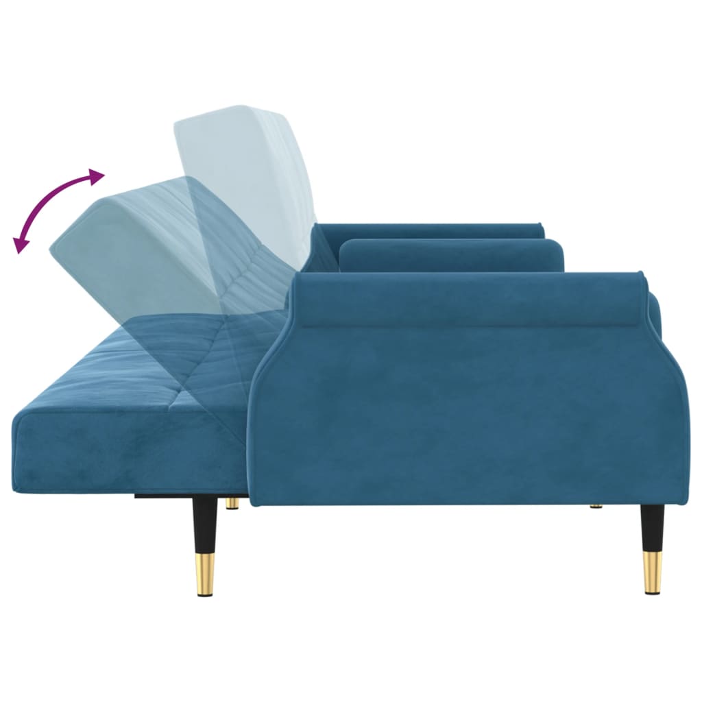 Canapea extensibilă cu perne, albastru, catifea - Lando
