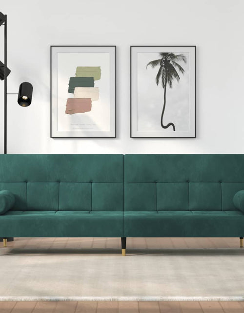 Încărcați imaginea în vizualizatorul Galerie, Canapea extensibilă cu perne, verde închis, catifea - Lando
