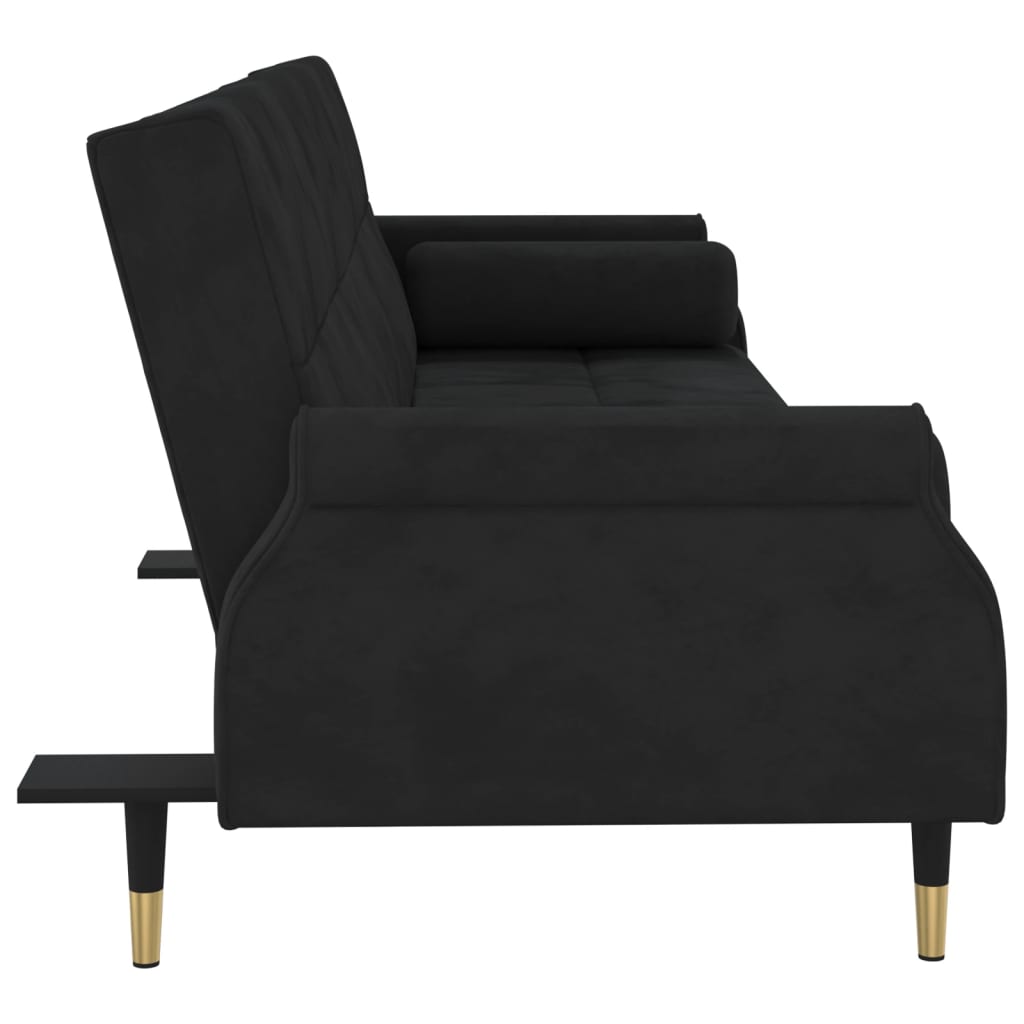 Canapea extensibilă cu perne, negru, catifea - Lando