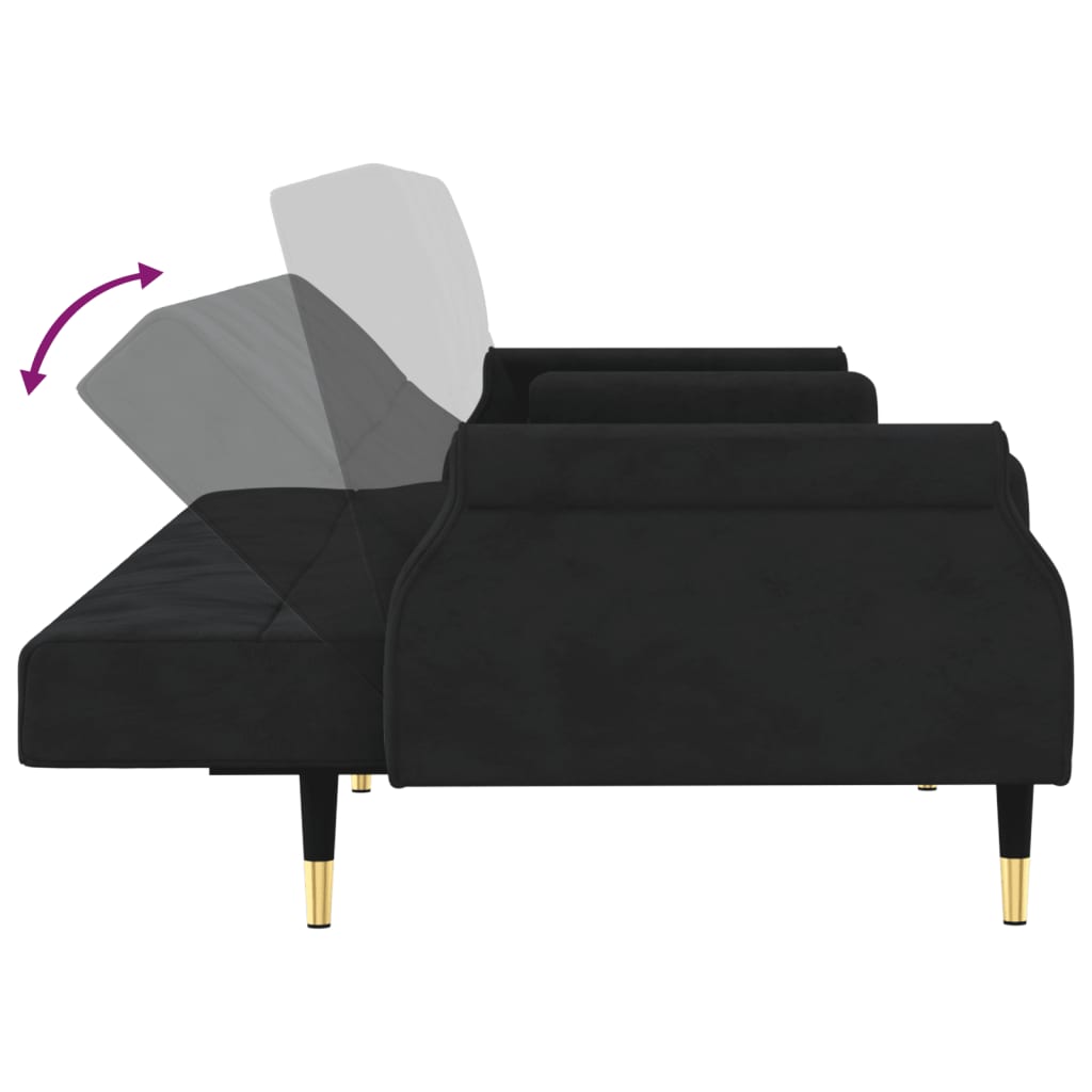 Canapea extensibilă cu perne, negru, catifea - Lando