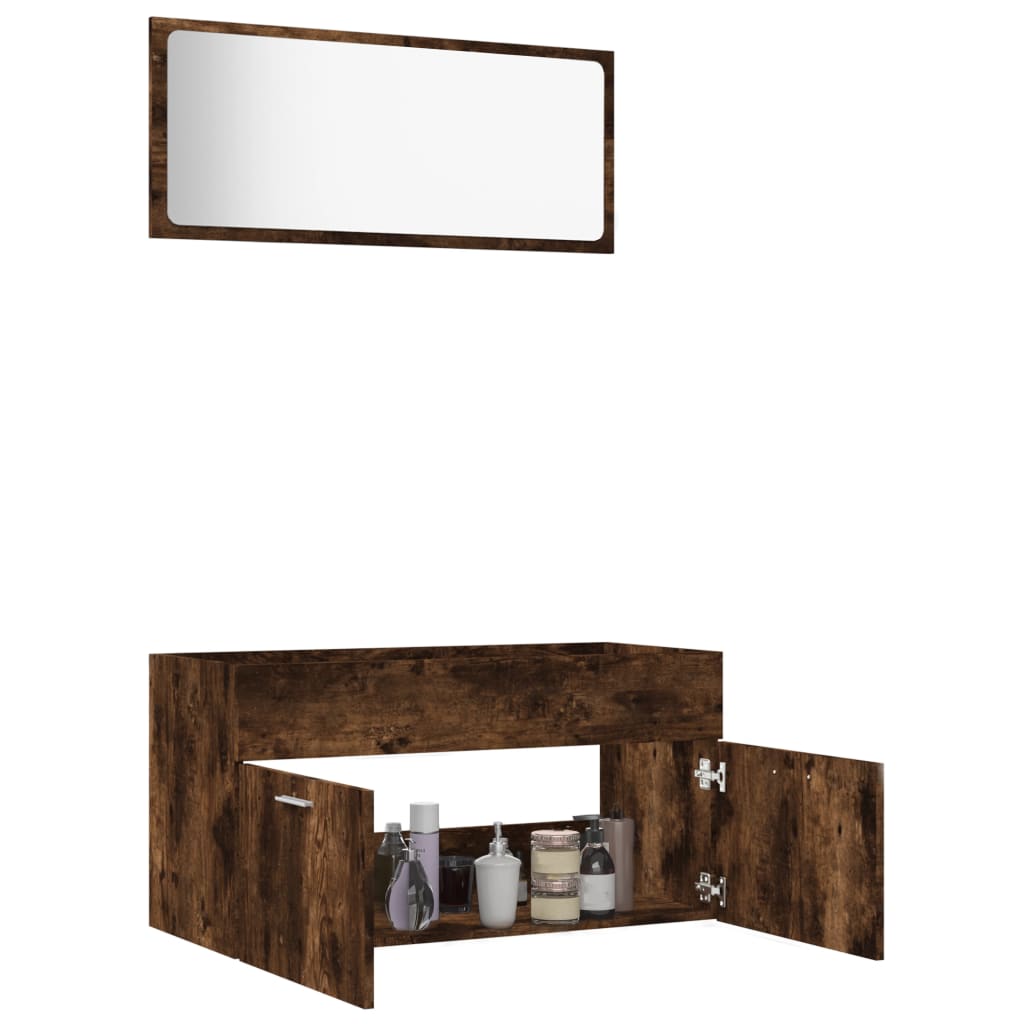 Set mobilier de baie, 2 piese, stejar fumuriu, lemn prelucrat - Lando