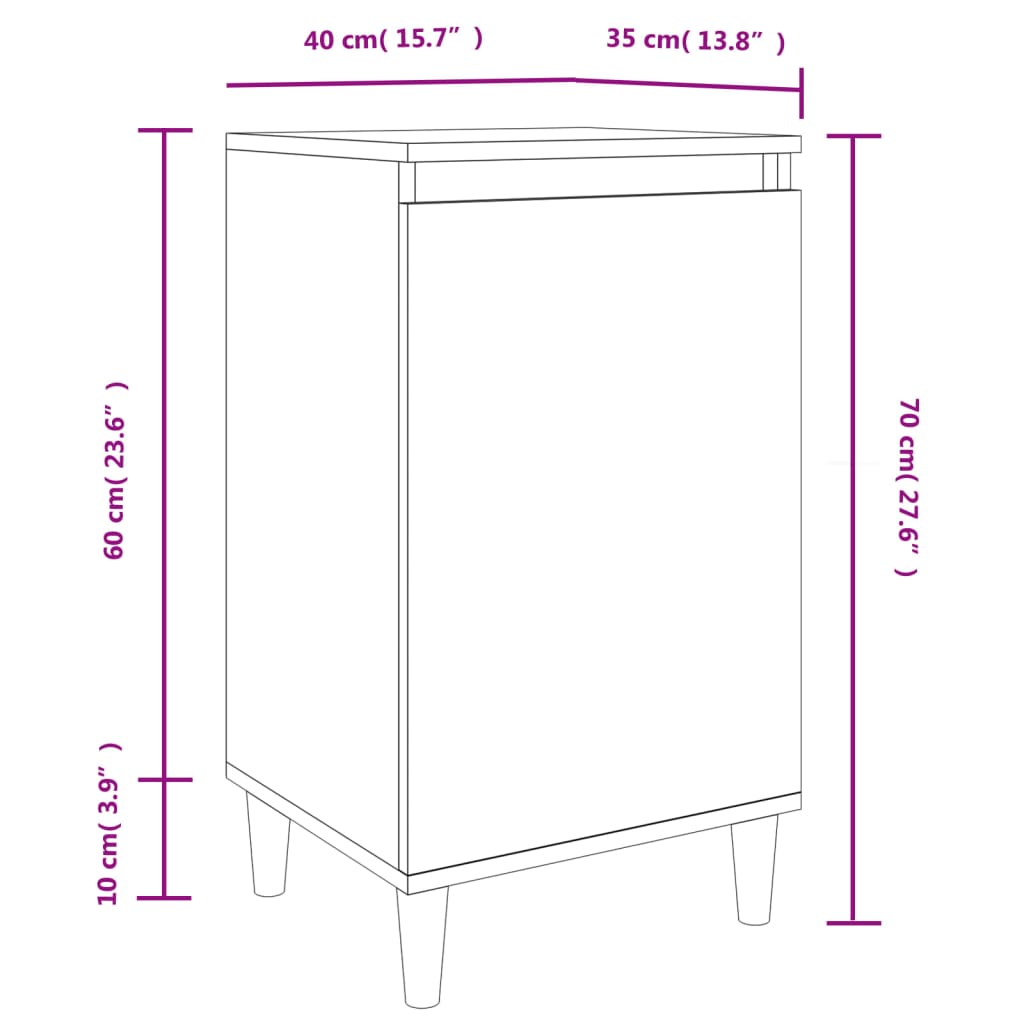 Noptiere, 2 buc., alb extralucios, 40x35x70 cm, lemn prelucrat - Lando