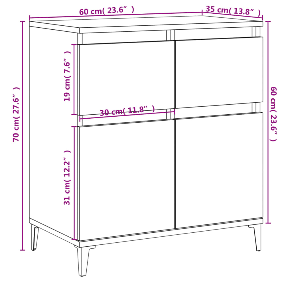 Servantă, alb, 60x35x70 cm, lemn prelucrat Lando - Lando