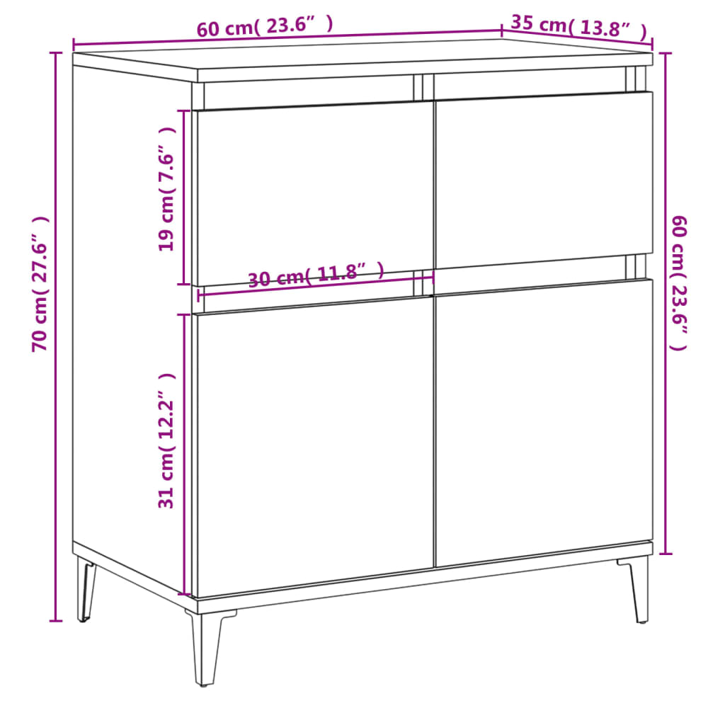 Servantă, gri beton, 60x35x70 cm, lemn prelucrat Lando - Lando