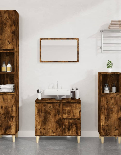 Încărcați imaginea în vizualizatorul Galerie, Dulap de baie, stejar afumat, 30x30x100 cm, lemn prelucrat - Lando
