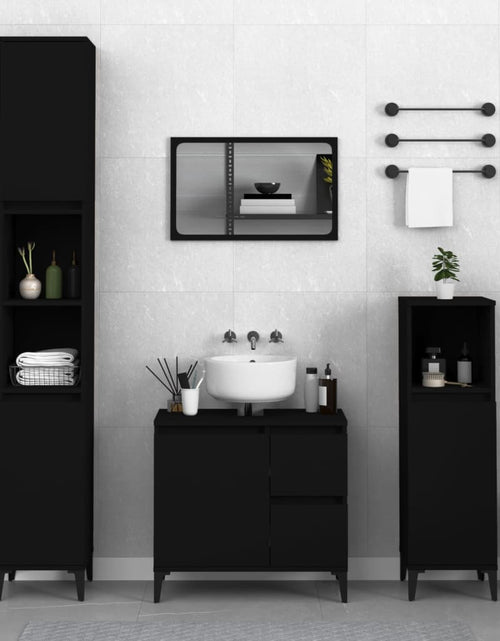 Încărcați imaginea în vizualizatorul Galerie, Dulap de baie, negru, 30x30x100 cm, lemn prelucrat - Lando
