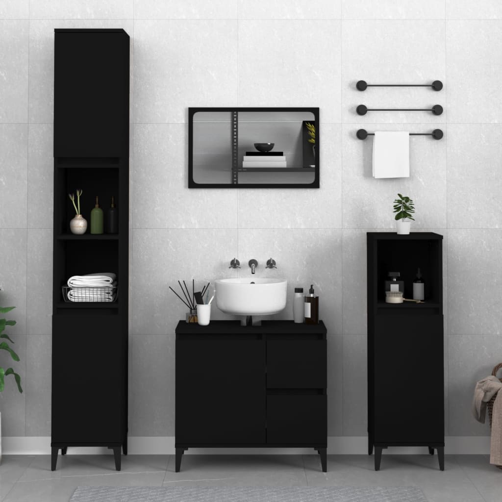 Dulap de baie, negru, 30x30x100 cm, lemn prelucrat - Lando