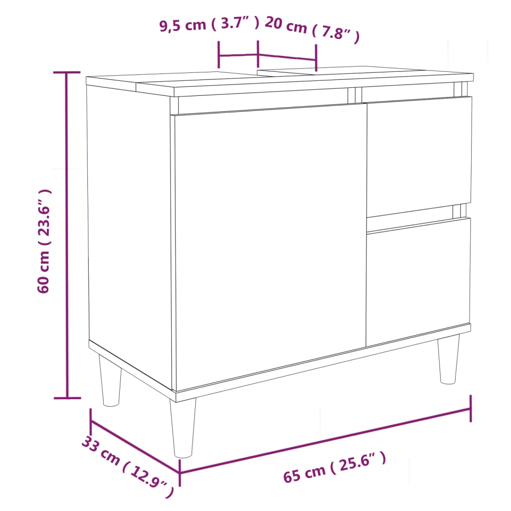 Dulap de baie, stejar sonoma, 65x33x60 cm, lemn prelucrat - Lando