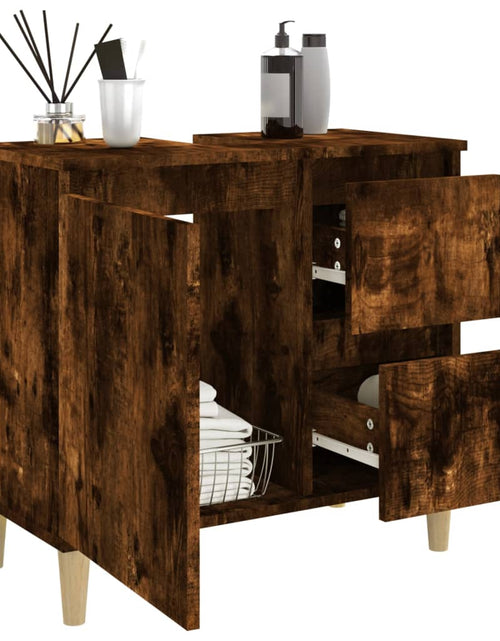 Încărcați imaginea în vizualizatorul Galerie, Dulap de baie, stejar afumat, 65x33x60 cm, lemn prelucrat - Lando
