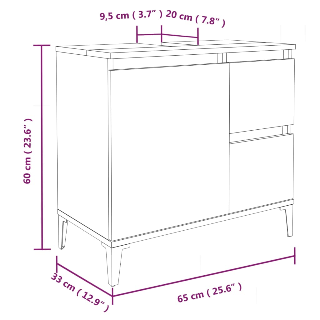 Dulap de baie, gri beton, 65x33x60 cm, lemn prelucrat - Lando