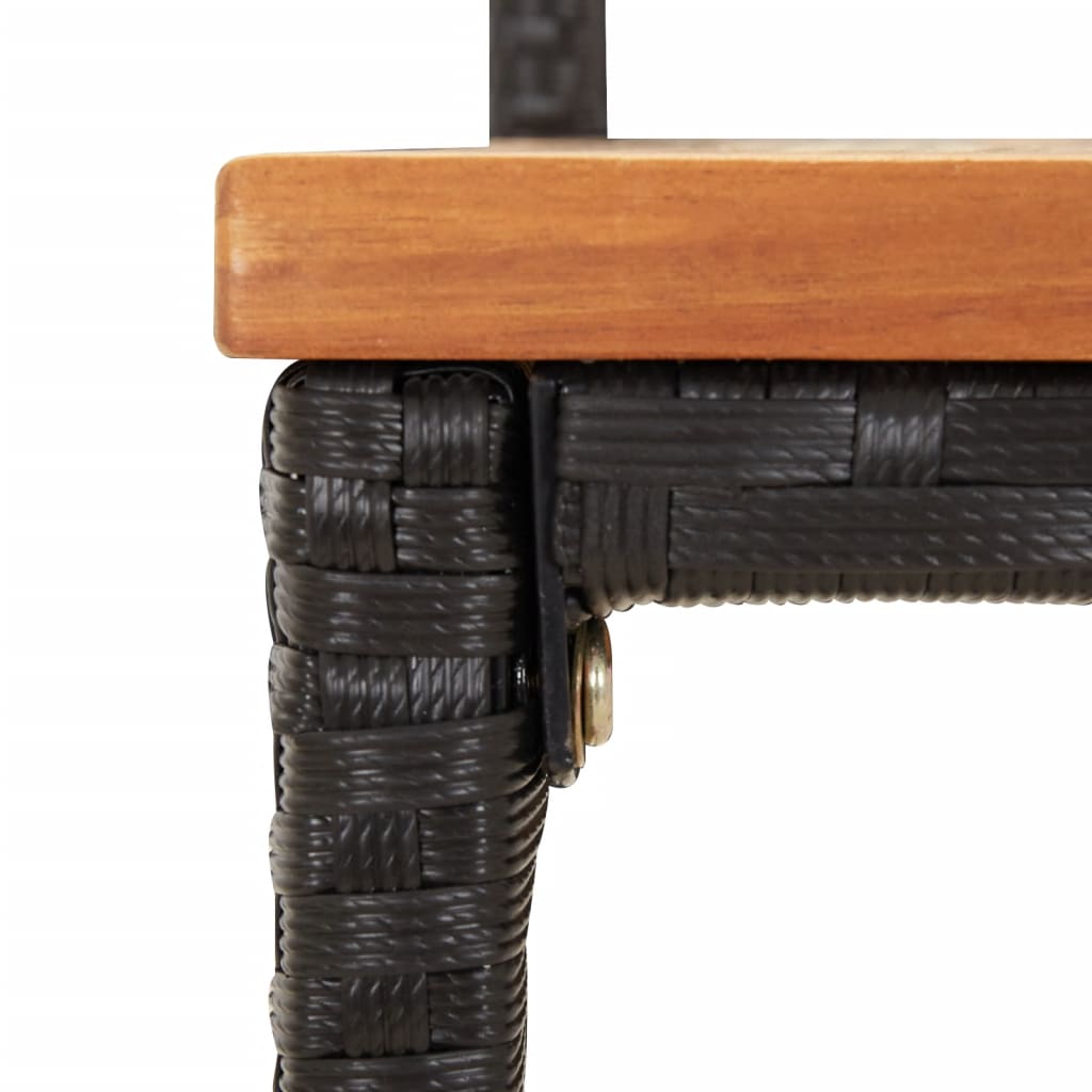 Scaune de bar 2 buc negru, poliratan și lemn masiv acacia - Lando