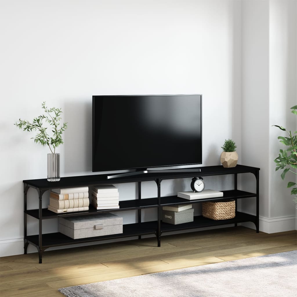 Comodă TV, negru, 180x30x50 cm, lemn prelucrat și metal Lando - Lando