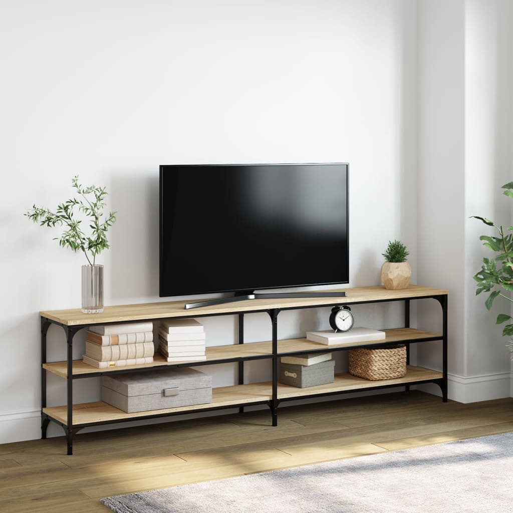 Comodă TV, stejar sonoma, 180x30x50 cm, lemn prelucrat și metal Lando - Lando