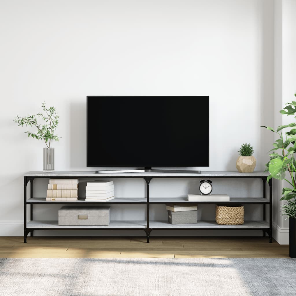 Comodă TV, gri sonoma, 180x30x50 cm, lemn prelucrat și metal Lando - Lando
