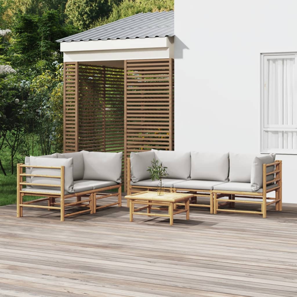 Set mobilier de grădină cu perne gri deschis, 6 piese, bambus - Lando