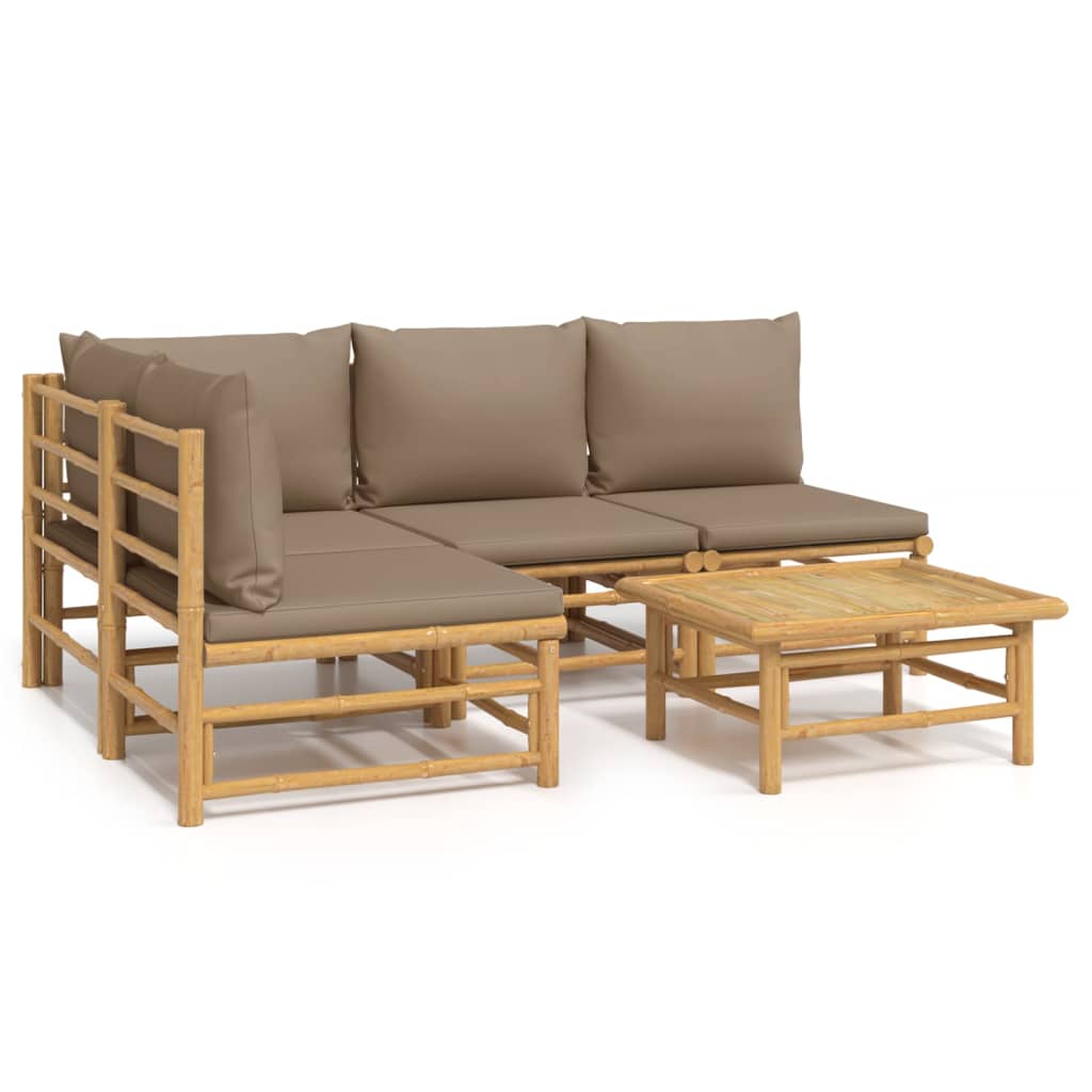 Set mobilier de grădină cu perne gri taupe, 5 piese, bambus - Lando