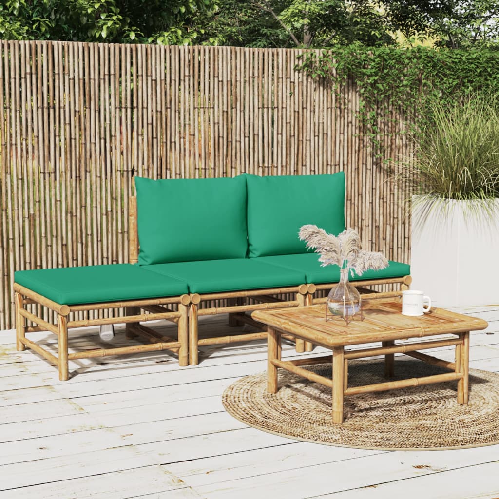 Set mobilier de grădină cu perne verzi, 4 piese, bambus - Lando