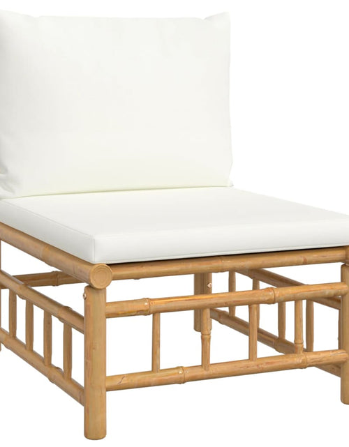 Încărcați imaginea în vizualizatorul Galerie, Set mobilier de grădină cu perne alb crem, 6 piese, bambus - Lando
