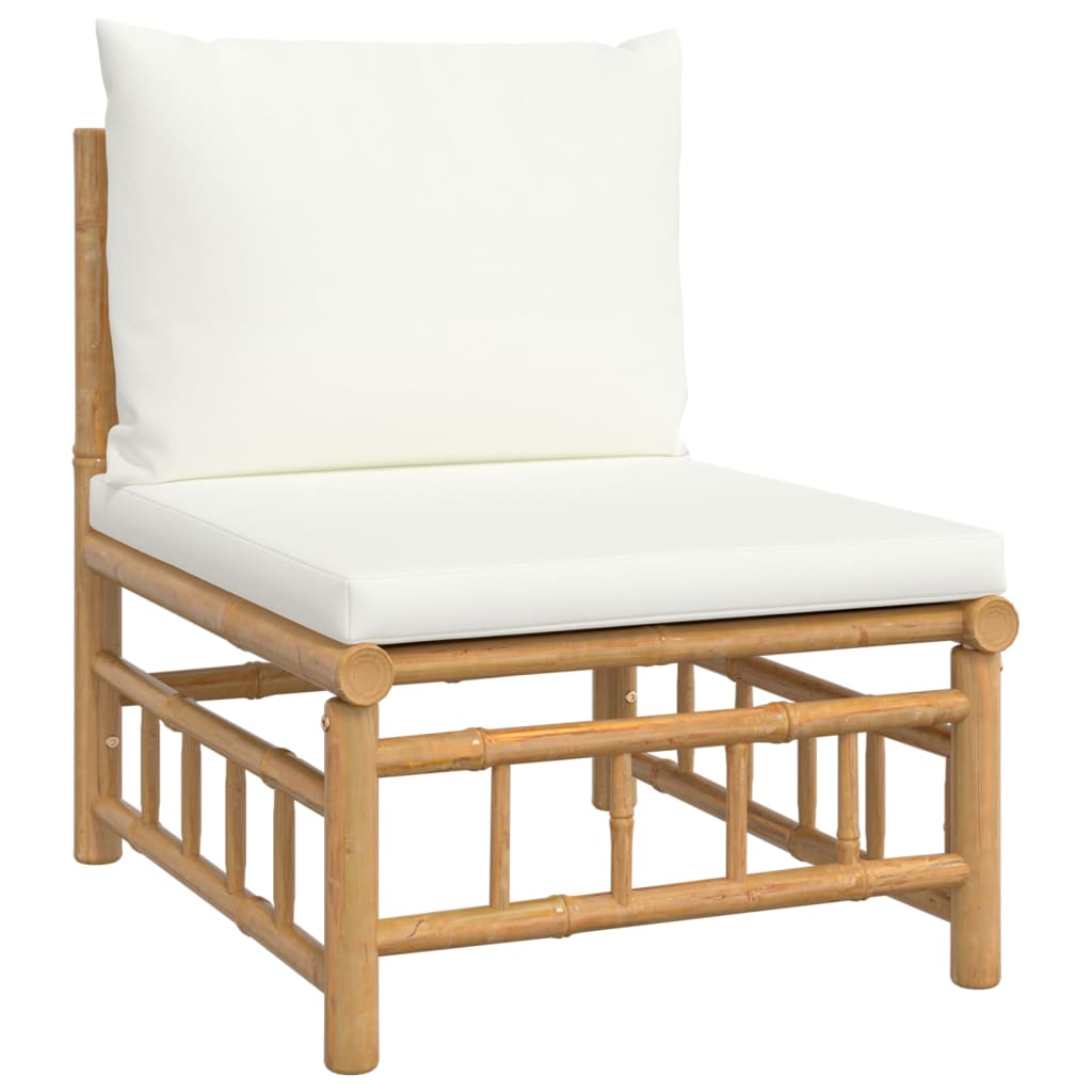 Set mobilier de grădină cu perne alb crem, 6 piese, bambus - Lando