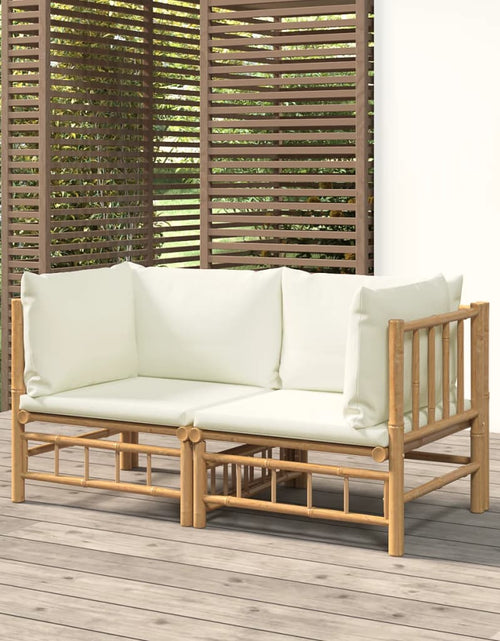 Încărcați imaginea în vizualizatorul Galerie, Canapele colțar grădină, 2 buc, cu perne alb crem, bambus - Lando
