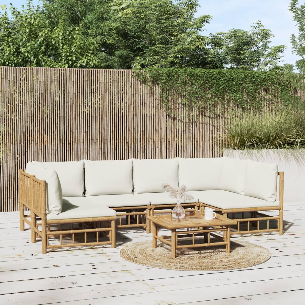 Set mobilier de grădină cu perne alb crem, 7 piese, bambus - Lando