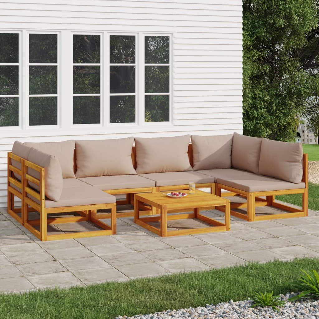 Set mobilier de grădină cu perne gri taupe, 7 piese, lemn masiv - Lando