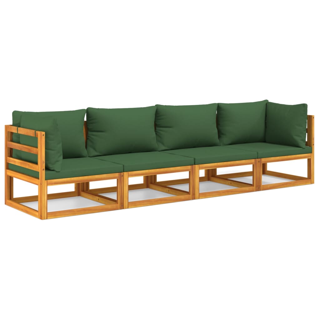 Set mobilier de grădină cu perne verzi, 4 piese, lemn masiv - Lando