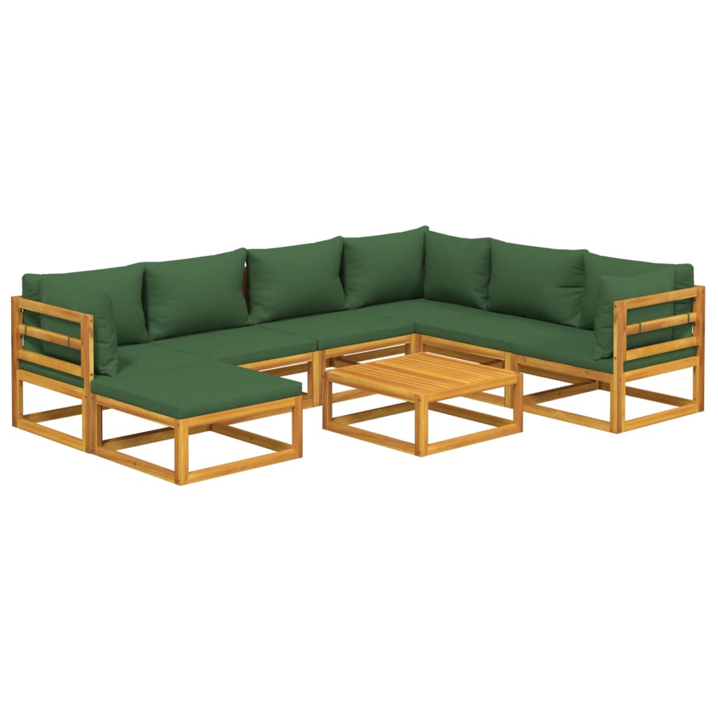 Set mobilier de grădină, 8 piese, cu perne verzi, lemn masiv - Lando