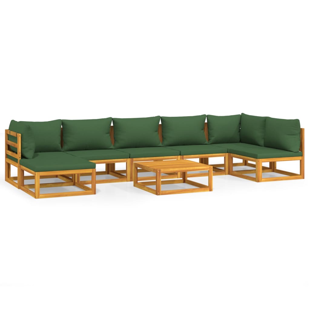 Set mobilier de grădină, 8 piese, cu perne verzi, lemn masiv - Lando
