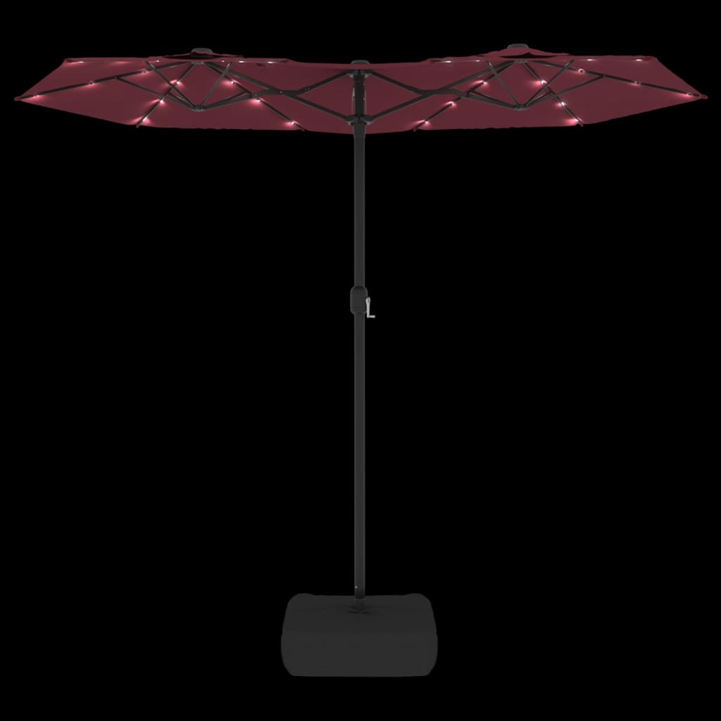 Umbrelă de soare două capete, cu LED-uri, roșu bordo 316x240 cm Lando - Lando