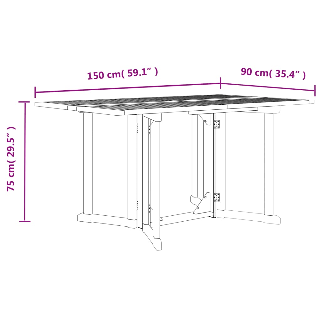 Masă grădină pliabilă tip fluture, 150x90x75 cm, lemn masiv tec - Lando