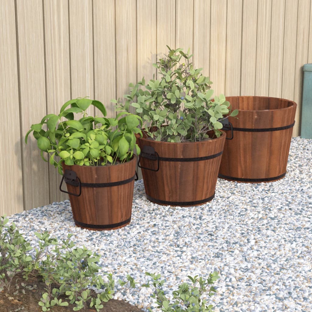 Set de jardiniere tip găleată, 3 piese, lemn masiv de brad Lando - Lando