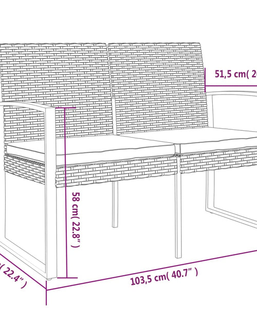 Încărcați imaginea în vizualizatorul Galerie, Bancă de grădină cu 2 locuri, cu perne, negru, PP ratan - Lando

